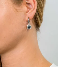 Discount Zinzi zilveren oorbedels rond zwart 11mm ZICH1244Z (zonder oorringen)