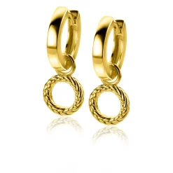 Hot Zinzi zilveren oorbedels 14K geel verguld rond met touw-effect 10mm ZICH2246G (zonder oorringen)