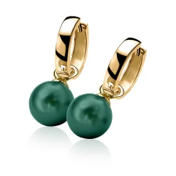 Outlet Zinzi zilveren oorbedels geel verguld parel rond groen 10mm ZICH266GG (zonder oorringen)