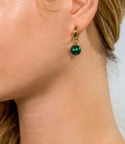 Outlet Zinzi zilveren oorbedels geel verguld parel rond groen 10mm ZICH266GG (zonder oorringen)
