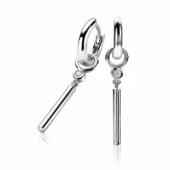 Outlet Zinzi zilveren oorbedels 26 mm glad rond staafje witte zirconia's ZICH2143 (zonder oorringen)