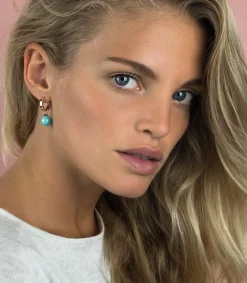 Best Zinzi zilveren oorbedels rosé verguld parel turquoise ZICH266TR (zonder oorringen)