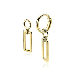 New Zinzi zilveren oorbedels geel verguld open rechthoek 14mm ZICH1692G (zonder oorringen)