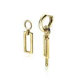 New Zinzi zilveren oorbedels geel verguld open rechthoek 14mm ZICH1692G (zonder oorringen)