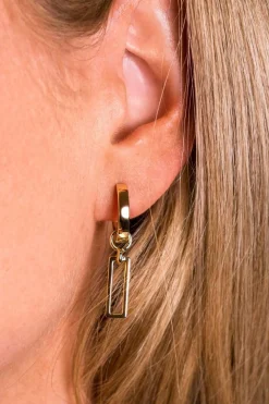 New Zinzi zilveren oorbedels geel verguld open rechthoek 14mm ZICH1692G (zonder oorringen)