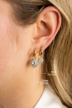 Hot Zinzi zilveren oorbedels 14K geelverguld 7mm rond wit ZICH1486Y (zonder oorringen)