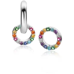 Sale Zinzi zilveren oorbedels rond 8mm bezet regenboog kleuren ZICH2170Z (zonder oorringen)