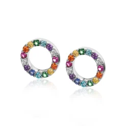 Sale Zinzi zilveren oorbedels rond 8mm bezet regenboog kleuren ZICH2170Z (zonder oorringen)