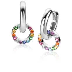 Sale Zinzi zilveren oorbedels rond 8mm bezet regenboog kleuren ZICH2170Z (zonder oorringen)