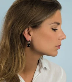 New Zinzi zilveren oorbedels parel zwart 12mm ZICH305Z (zonder oorringen)