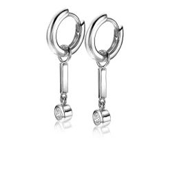Outlet Zinzi zilveren oorbedels staafje 19mm witte zirconia bedel ZICH1953 (zonder oorringen)