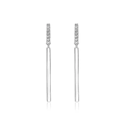 Outlet Zinzi zilveren oorhangers staafjes wit 35mm ZIO1832