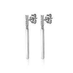 Outlet Zinzi zilveren oorhangers staafjes wit 35mm ZIO1832