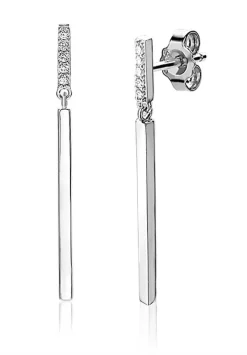 Outlet Zinzi zilveren oorhangers staafjes wit 35mm ZIO1832