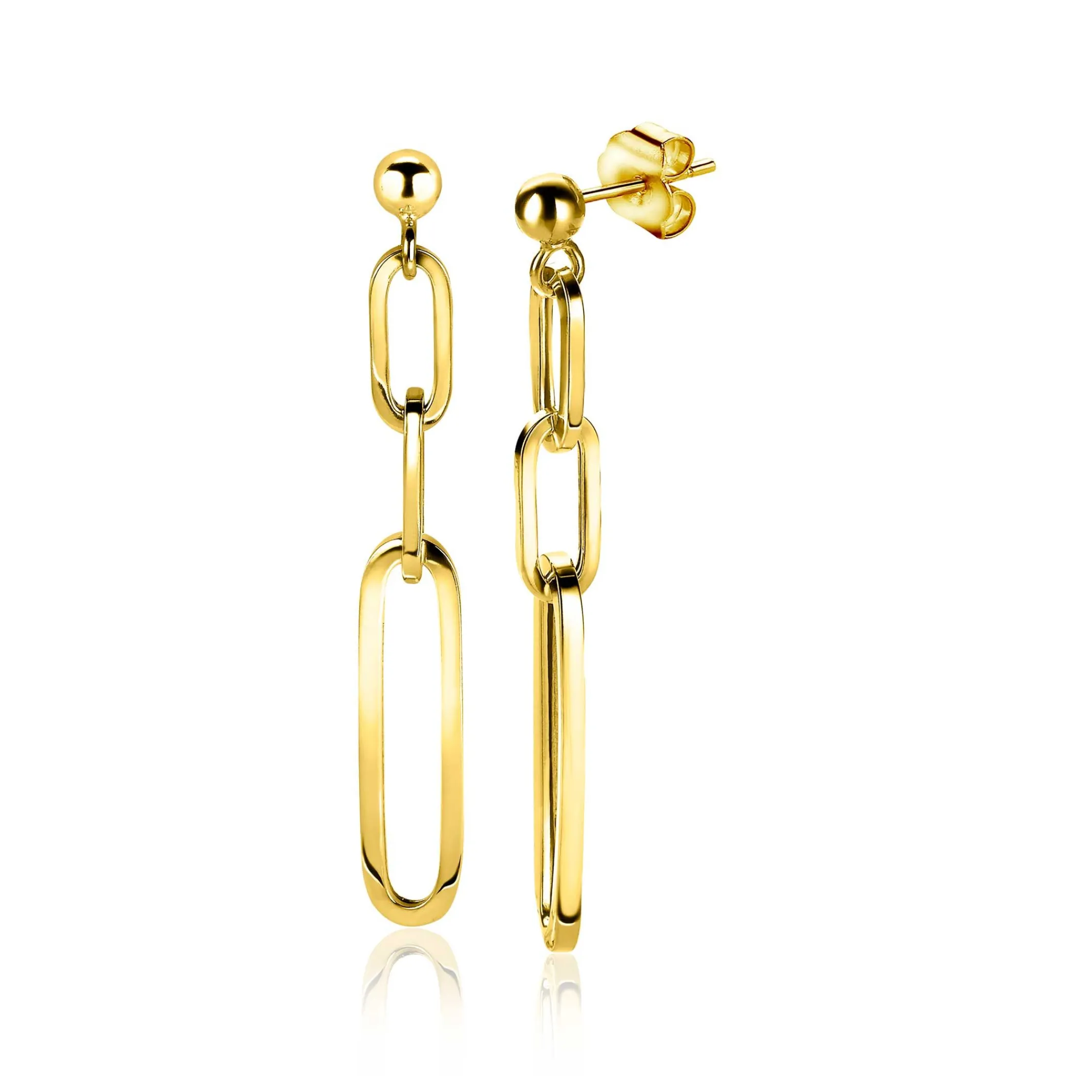 Discount Zinzi zilveren oorhangers 45mm in 14K geel verguld met ovale closed for ever schakels ZIO1990G