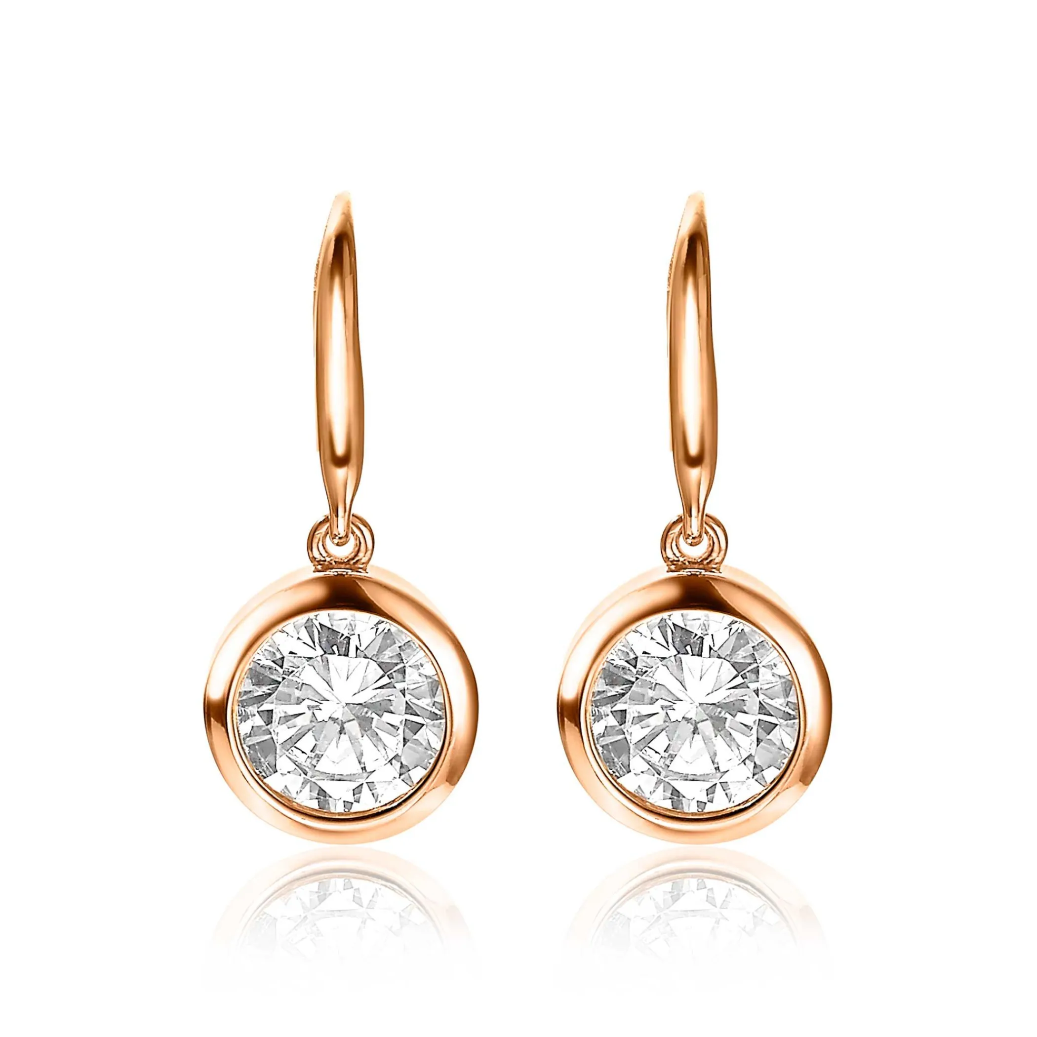 Clearance Zinzi zilveren oorhangers rosé verguld witte zirconia 11mm ZIO3