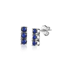 Hot Zinzi zilveren oorknoppen 8mm staafje chaton gezet donkerblauw ZIO2127B
