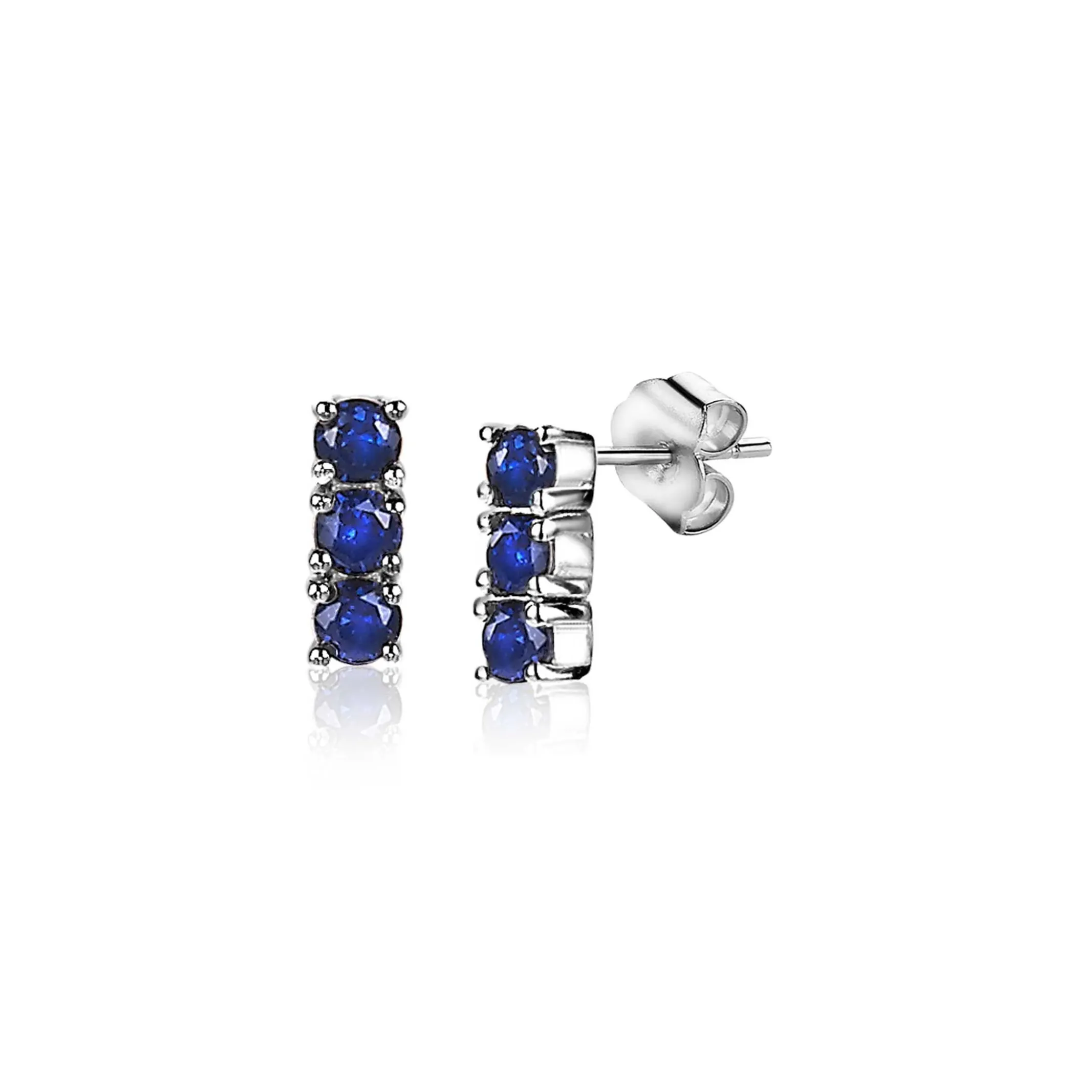 Hot Zinzi zilveren oorknoppen 8mm staafje chaton gezet donkerblauw ZIO2127B