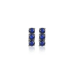 Hot Zinzi zilveren oorknoppen 8mm staafje chaton gezet donkerblauw ZIO2127B