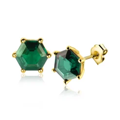 Clearance Zinzi zilveren oorknoppen extra 14K geel verguld zeshoek met groene kleursteen 7mm ZIO2259G