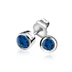 Outlet Zinzi zilveren oorknoppen rond donkerblauw ZIO322DB