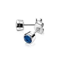 Outlet Zinzi zilveren oorknoppen rond donkerblauw ZIO322DB