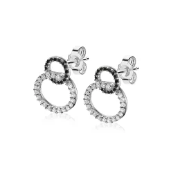 New Zinzi zilveren oorknoppen twee rondjes zwarte en witte zirconia's ZIO1987