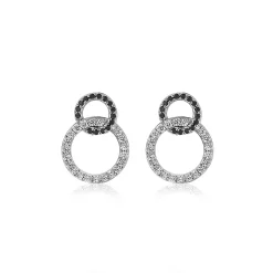 New Zinzi zilveren oorknoppen twee rondjes zwarte en witte zirconia's ZIO1987
