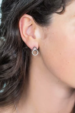 New Zinzi zilveren oorknoppen twee rondjes zwarte en witte zirconia's ZIO1987
