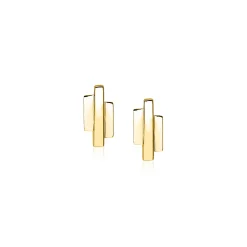 Outlet Zinzi zilveren oorknoppen geel verguld staafjes vorm glad 9mm ZIO1586G