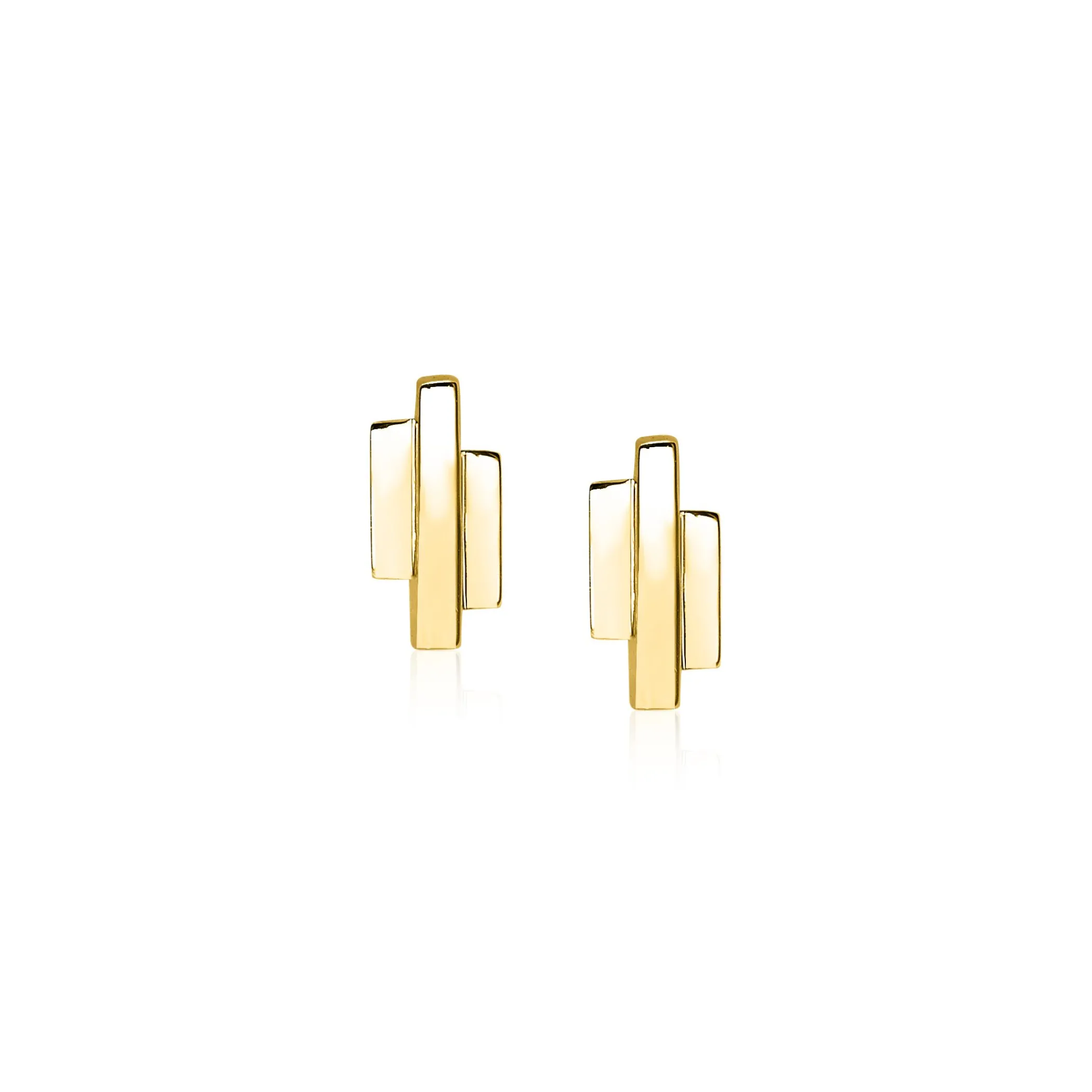 Outlet Zinzi zilveren oorknoppen geel verguld staafjes vorm glad 9mm ZIO1586G