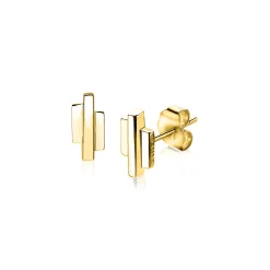 Outlet Zinzi zilveren oorknoppen geel verguld staafjes vorm glad 9mm ZIO1586G