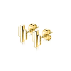 Outlet Zinzi zilveren oorknoppen geel verguld staafjes vorm glad 9mm ZIO1586G