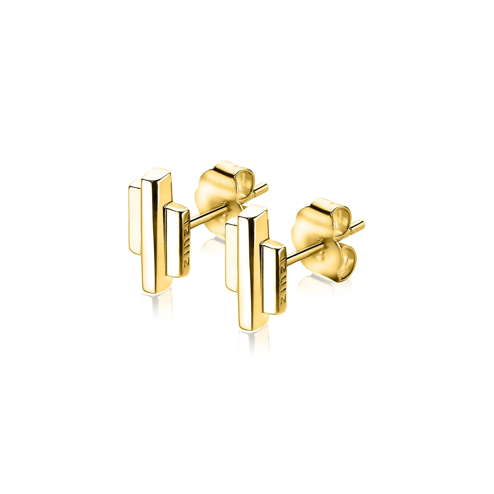Outlet Zinzi zilveren oorknoppen geel verguld staafjes vorm glad 9mm ZIO1586G