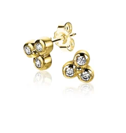 Sale Zinzi zilveren oorknoppen 14K geel verguld bolletjes witte zirconia ZIO2174G