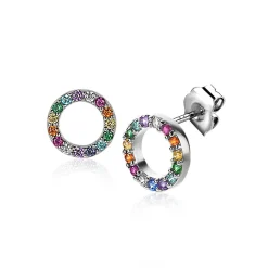Clearance Zinzi zilveren oorknoppen 8mm bezet met regenboog kleurstenen ZIO2170Z