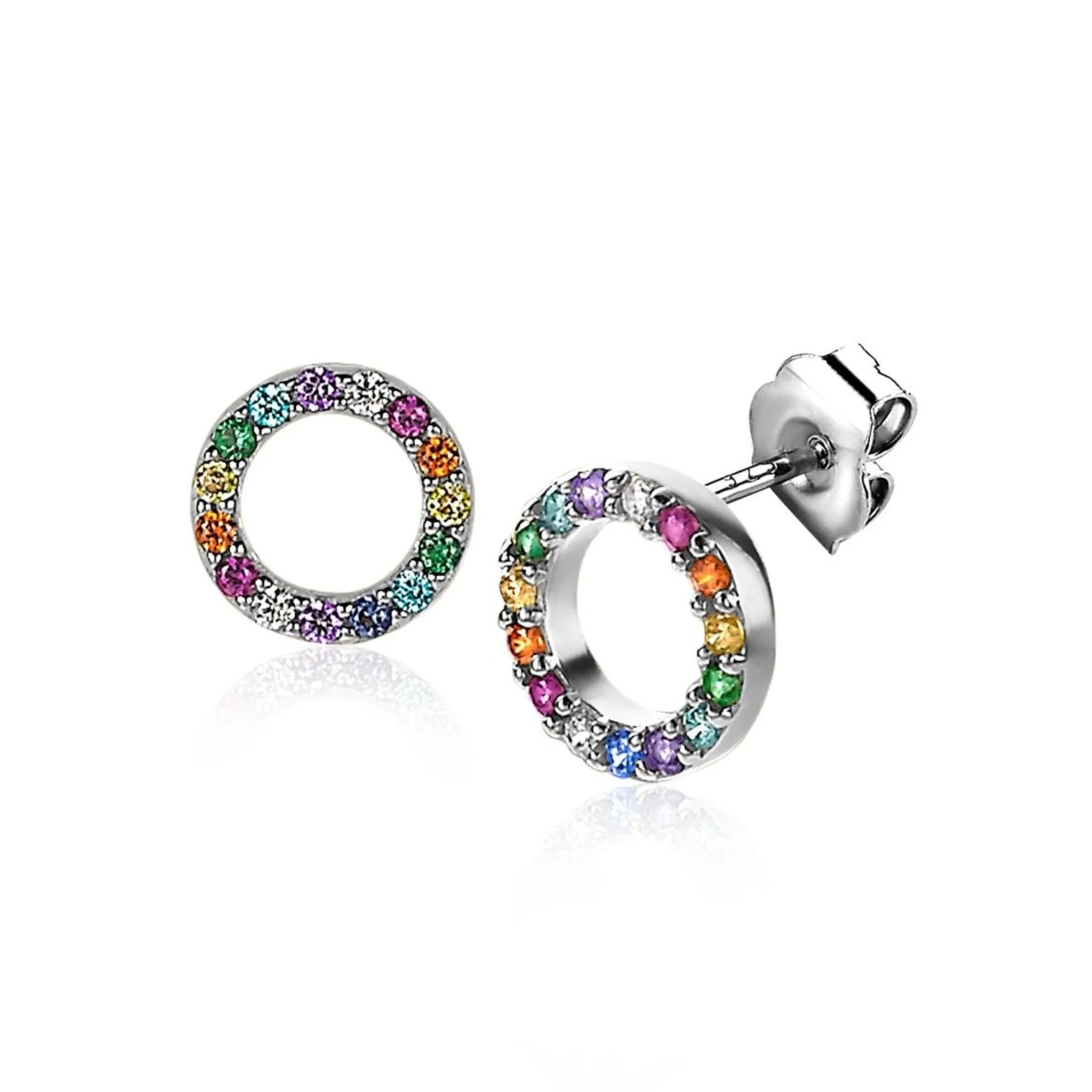 Clearance Zinzi zilveren oorknoppen 8mm bezet met regenboog kleurstenen ZIO2170Z