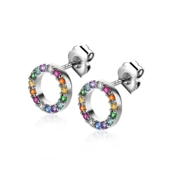 Clearance Zinzi zilveren oorknoppen 8mm bezet met regenboog kleurstenen ZIO2170Z