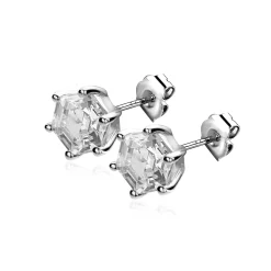 Discount Zinzi zilveren oorknoppen zeshoek met witte zirconia 7mm ZIO2259