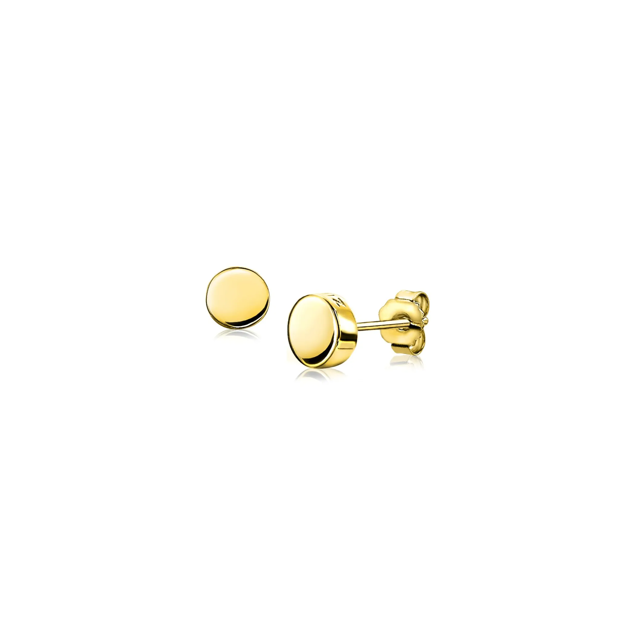 Hot Zinzi zilveren oorknoppen geel verguld glad rond 6mm ZIO1376G