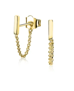 New Zinzi zilveren oorknoppen 14K geel verguld met ketting staaf ZIO1688G