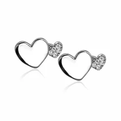Zinzi zilveren oorknoppen 10mm hartjes glad en witte zirconia's ZIO2137