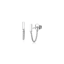 Outlet Zinzi zilveren oorknoppen met ketting staaf ZIO1688