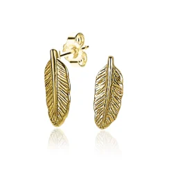 Sale Zinzi zilveren oorknoppen 14K geel verguld veertje 10mm ZIO2212G