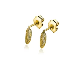 Sale Zinzi zilveren oorknoppen 14K geel verguld veertje 10mm ZIO2212G