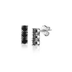 New Zinzi zilveren oorknoppen 8mm staafje chaton gezet zwart ZIO2127Z