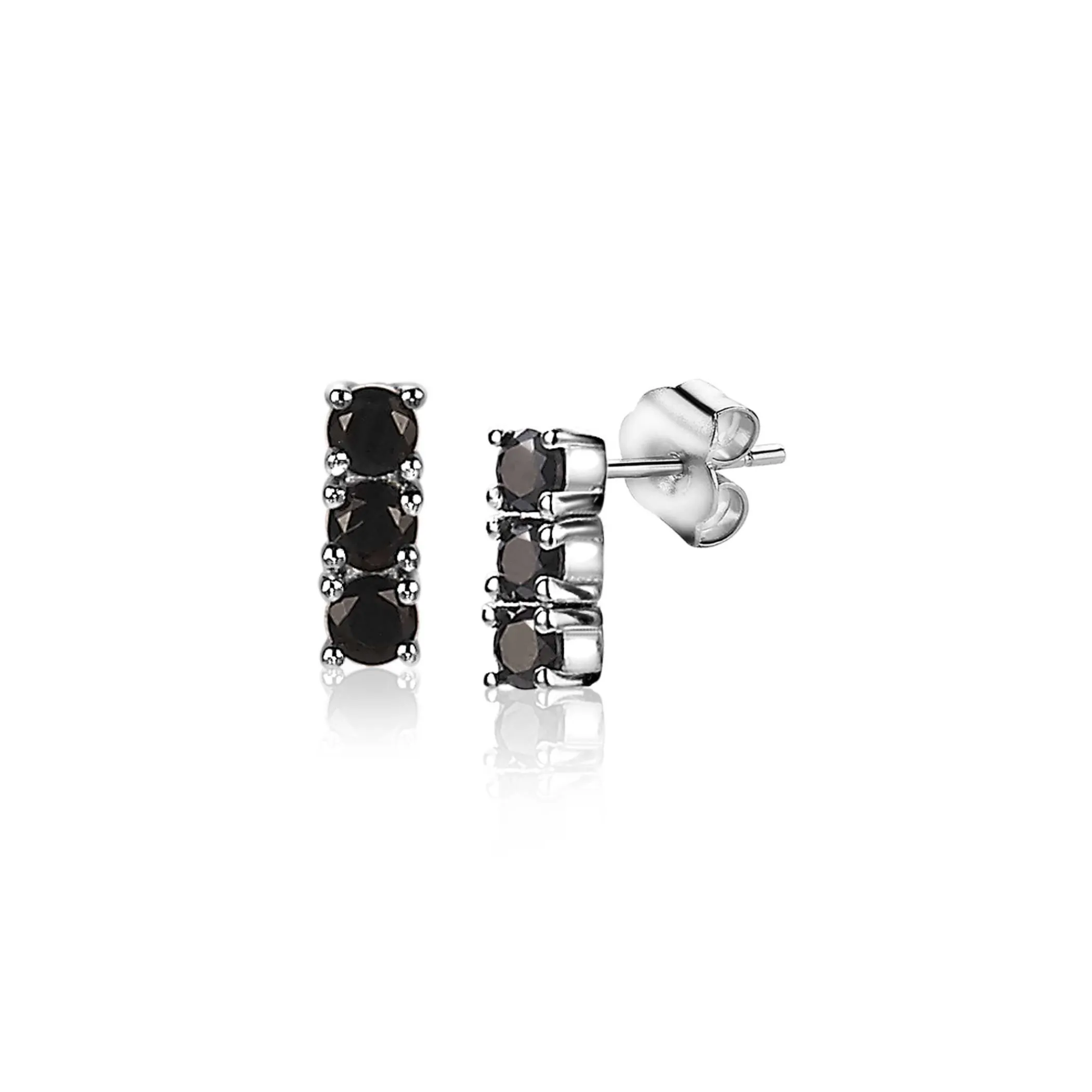 New Zinzi zilveren oorknoppen 8mm staafje chaton gezet zwart ZIO2127Z