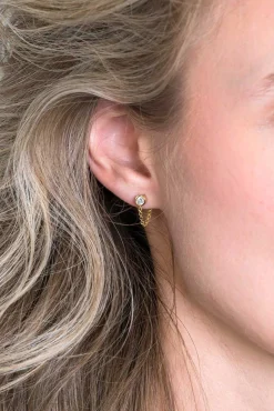 Clearance Zinzi zilveren oorknoppen 14K geel verguld met ketting rond wit ZIO1773Y