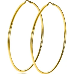 Clearance Zinzi zilveren oorringen 14K geel verguld glad 65x2mm rond ZIO438G