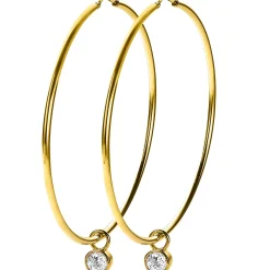 Clearance Zinzi zilveren oorringen 14K geel verguld glad 65x2mm rond ZIO438G